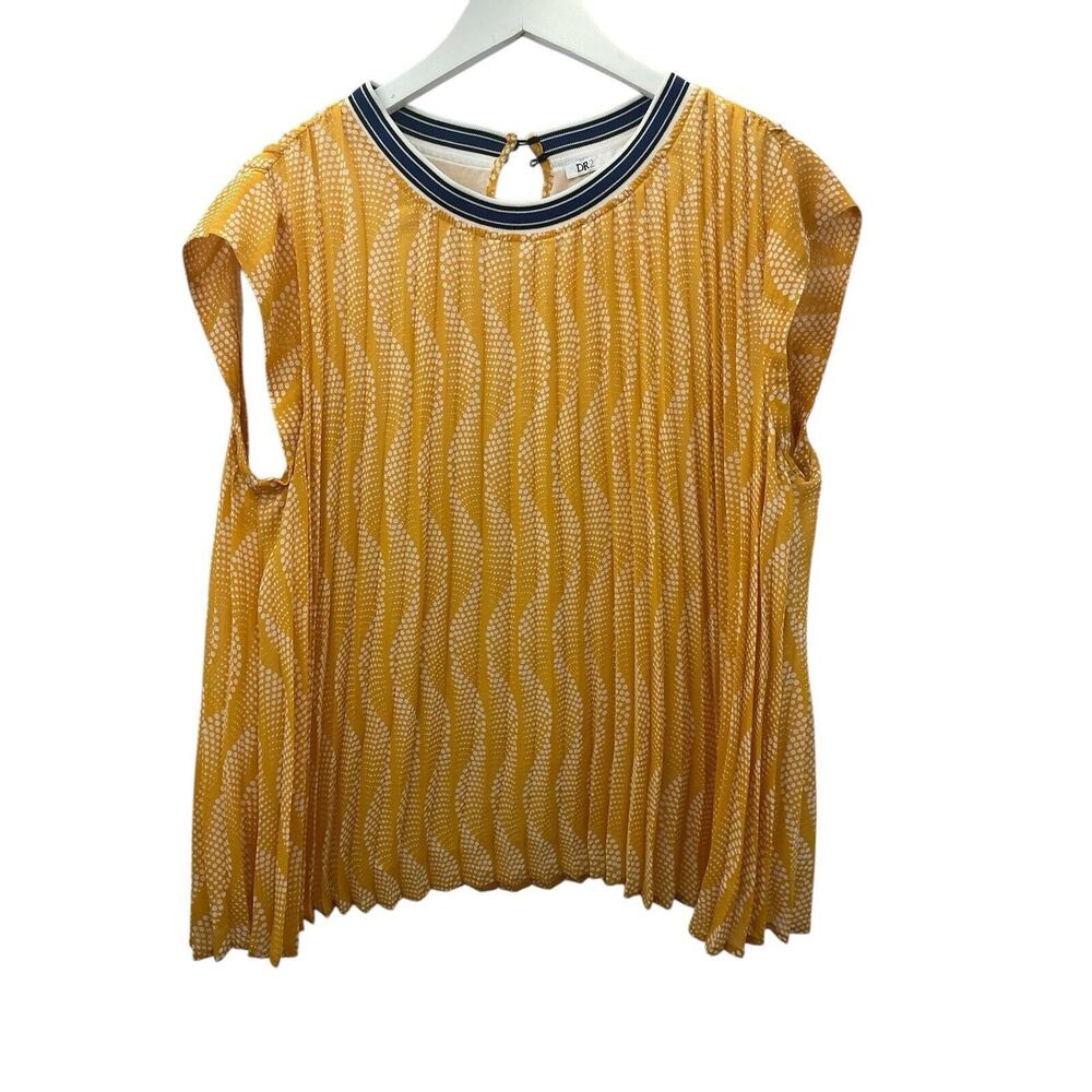 DR2 Women's Top Short Sleeve Blouse Size Large Yellow Polka Dot